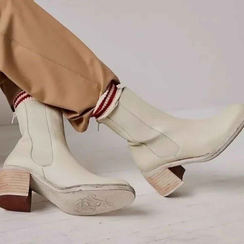 Free People Cream Leather Ankle Booties